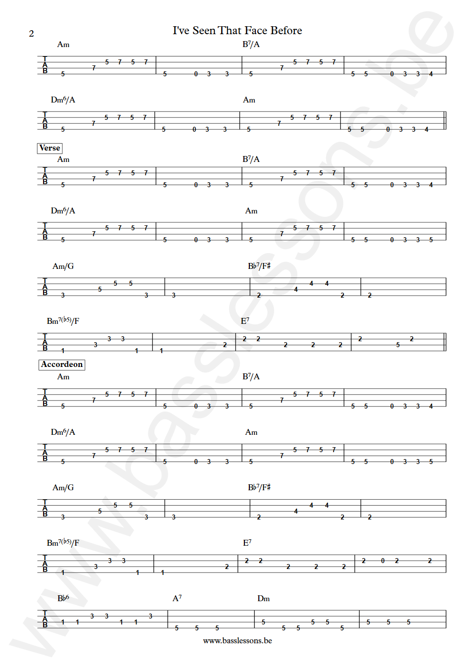 Grace Jones I've Seen That Face Before Robbie Shakespeare Bass Tab part 2