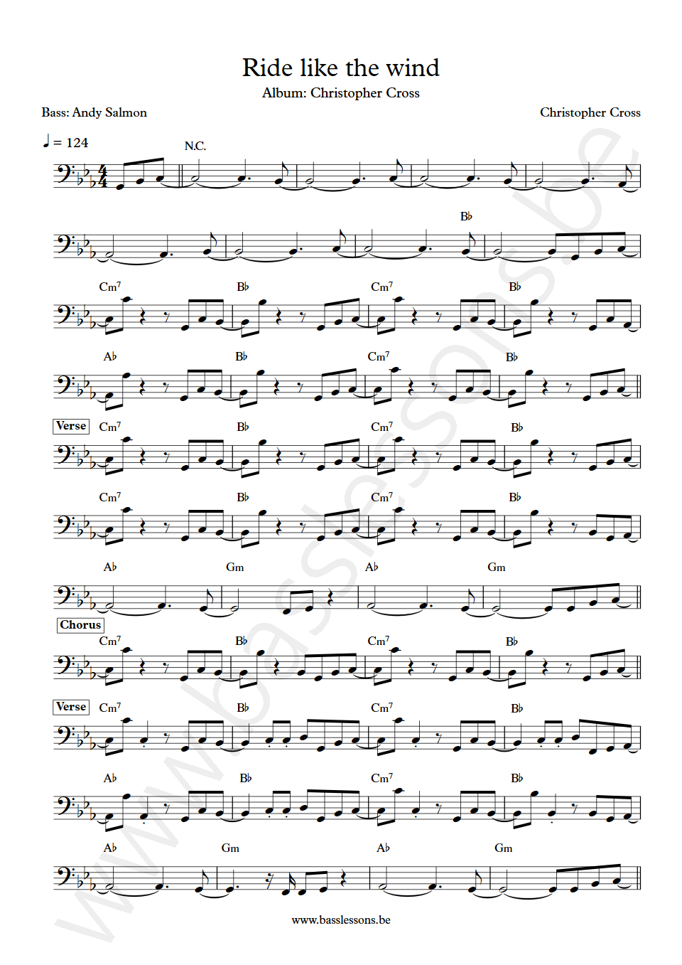 Christopher Cross Ride Like The Wind Andy Salmon Bass Transcription