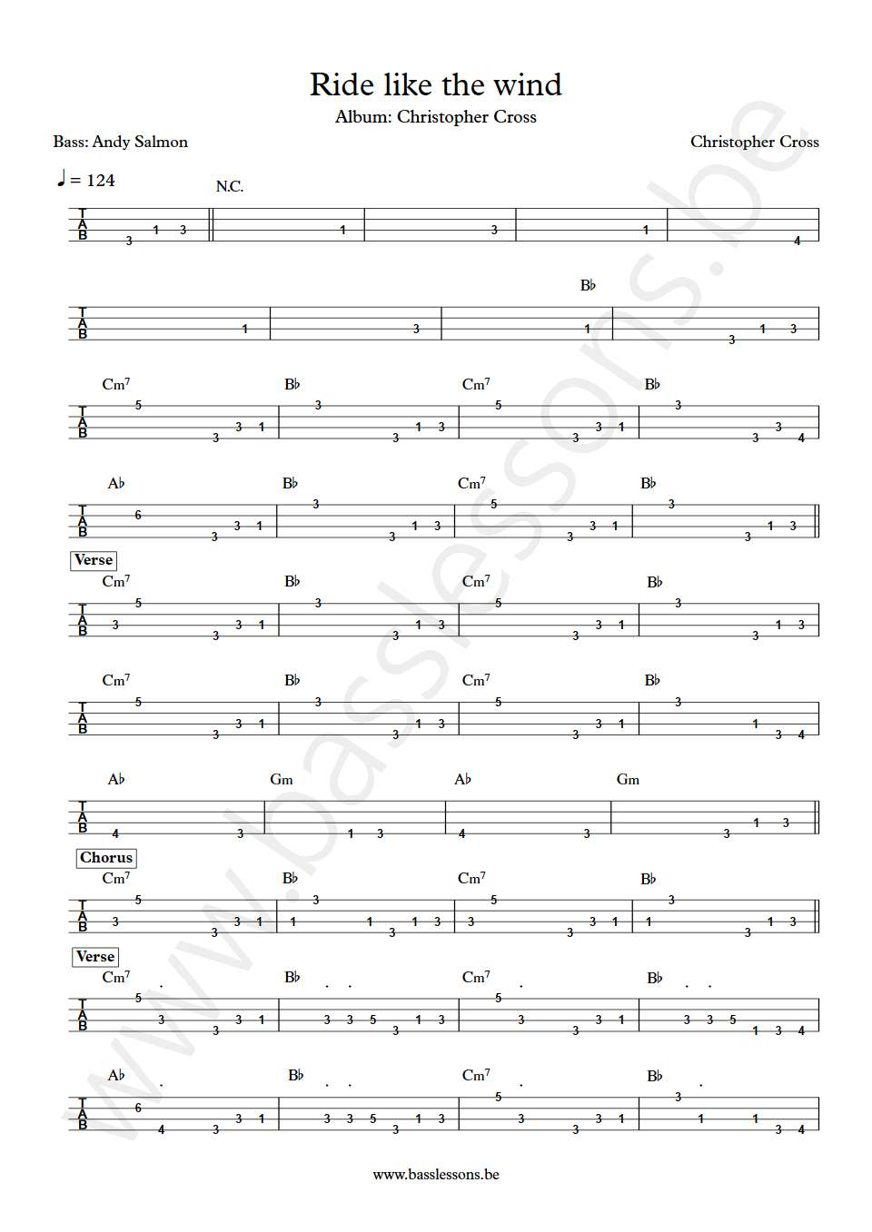 Christopher Cross Ride Like The Wind Andy Salmon Bass Tab