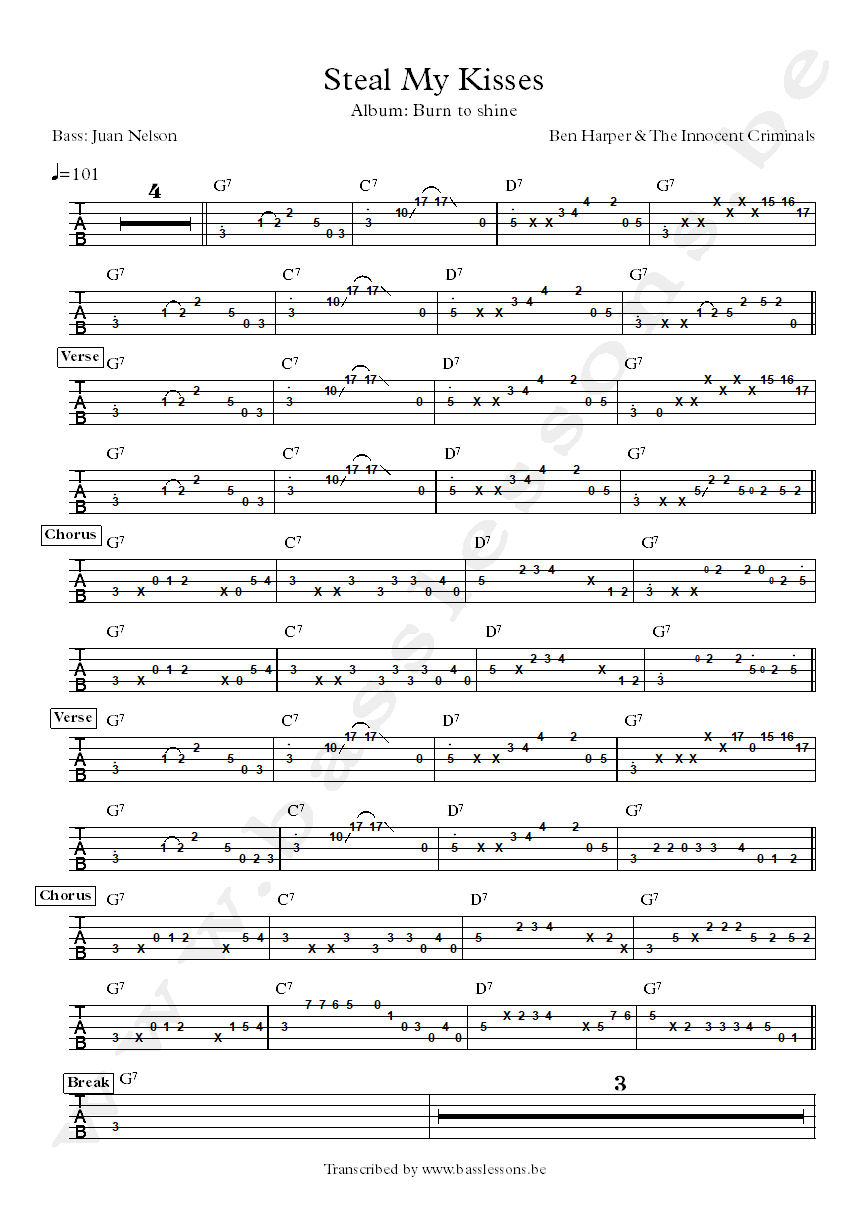Ben Harper steal my kisses Juan Nelson bass tab