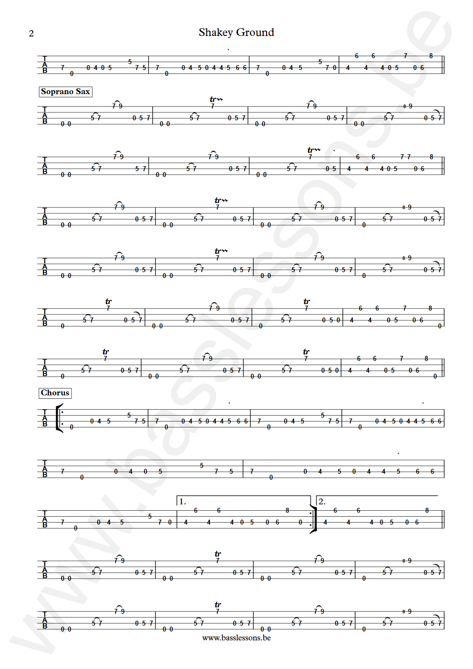 The Temptations Shakey Ground William Nelson Bass Tab part 2