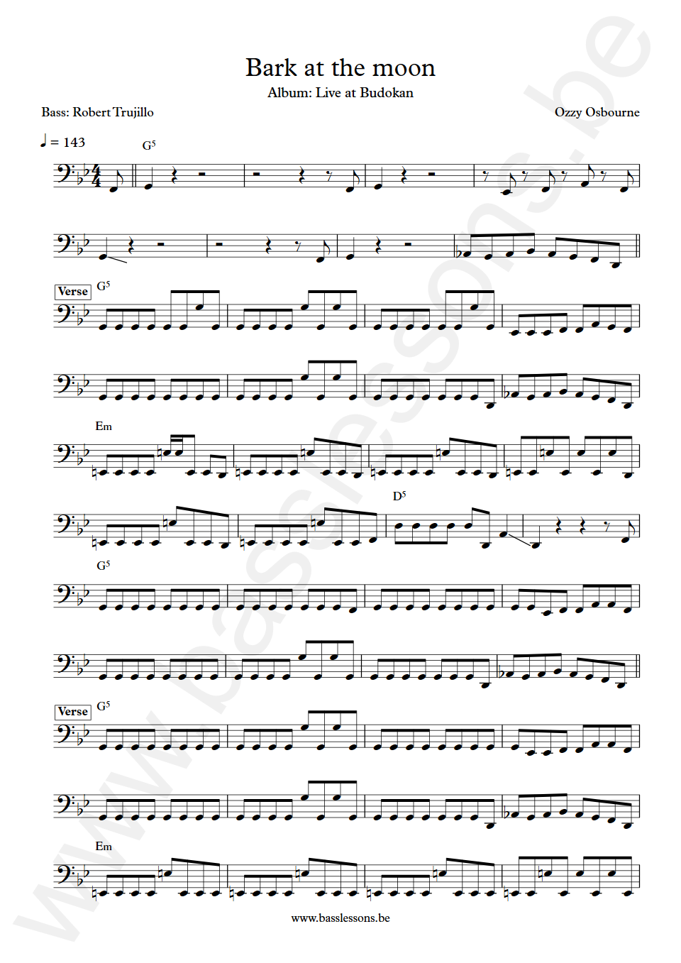 Ozzy Osbourne Bark at the Moon Robert Trujillo Bass Transcription