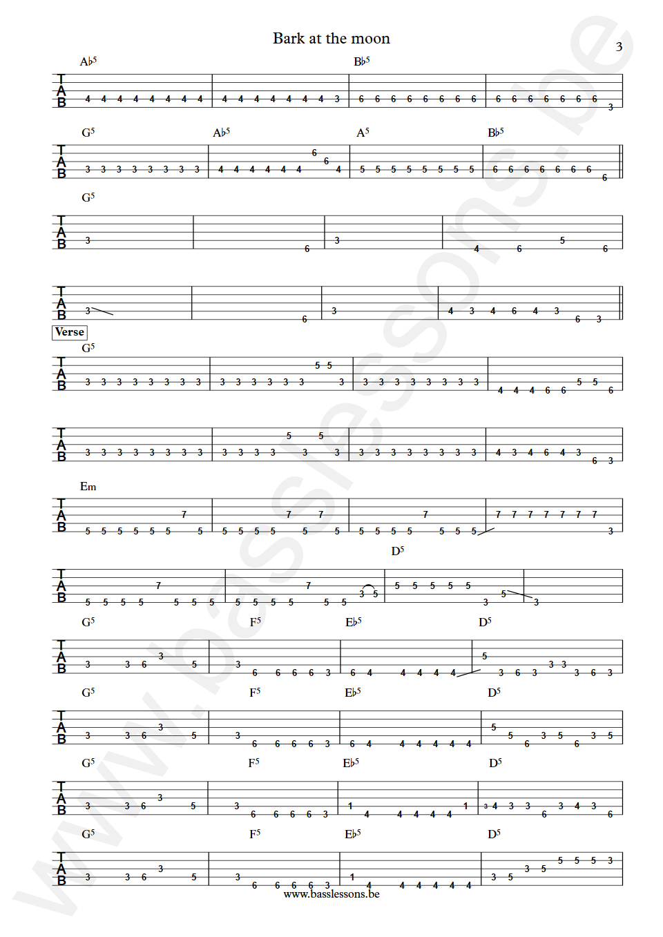 Ozzy Osbourne Bark at the Moon Robert Trujillo Bass Tab part 3