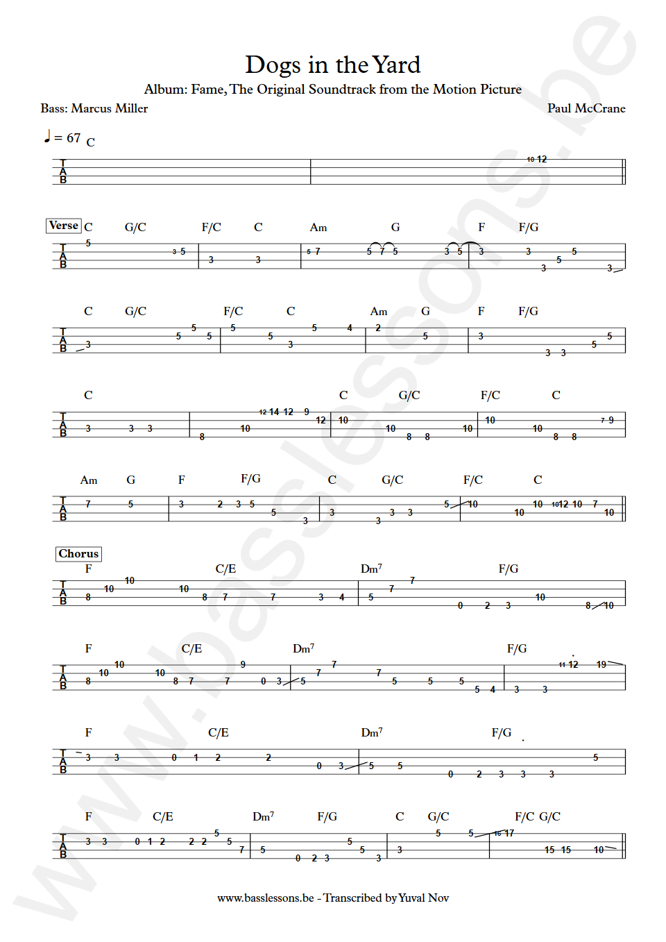 Paul McCrane Dogs in the Yard Marcus Miller Bass Tab