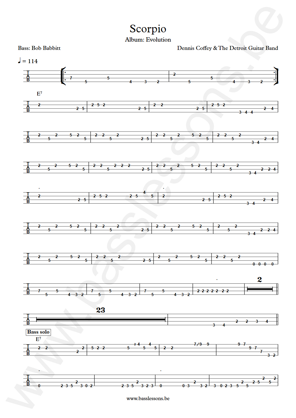 Dennis Coffey and The Detroit Guitar Band Scorpio Bob Babbitt Bass Tab