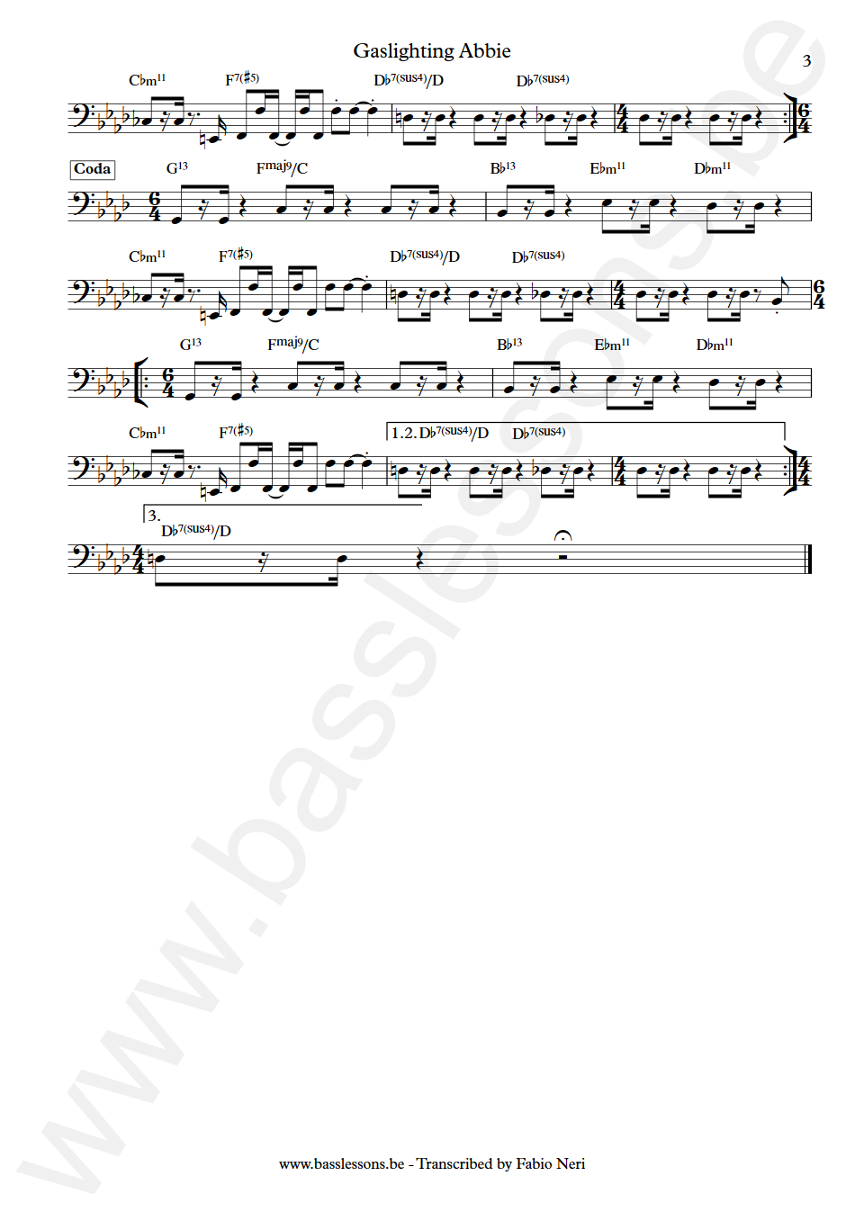 Steely Dan Gaslighting Abbie Tom Barney Bass Transcription part 3