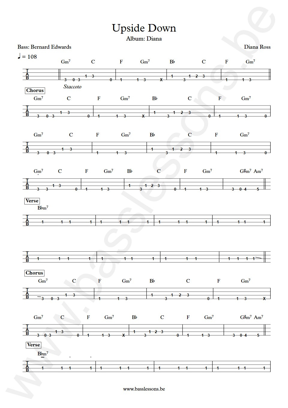 Diana Ross Upside Down Bernard Edwards Bass Tab