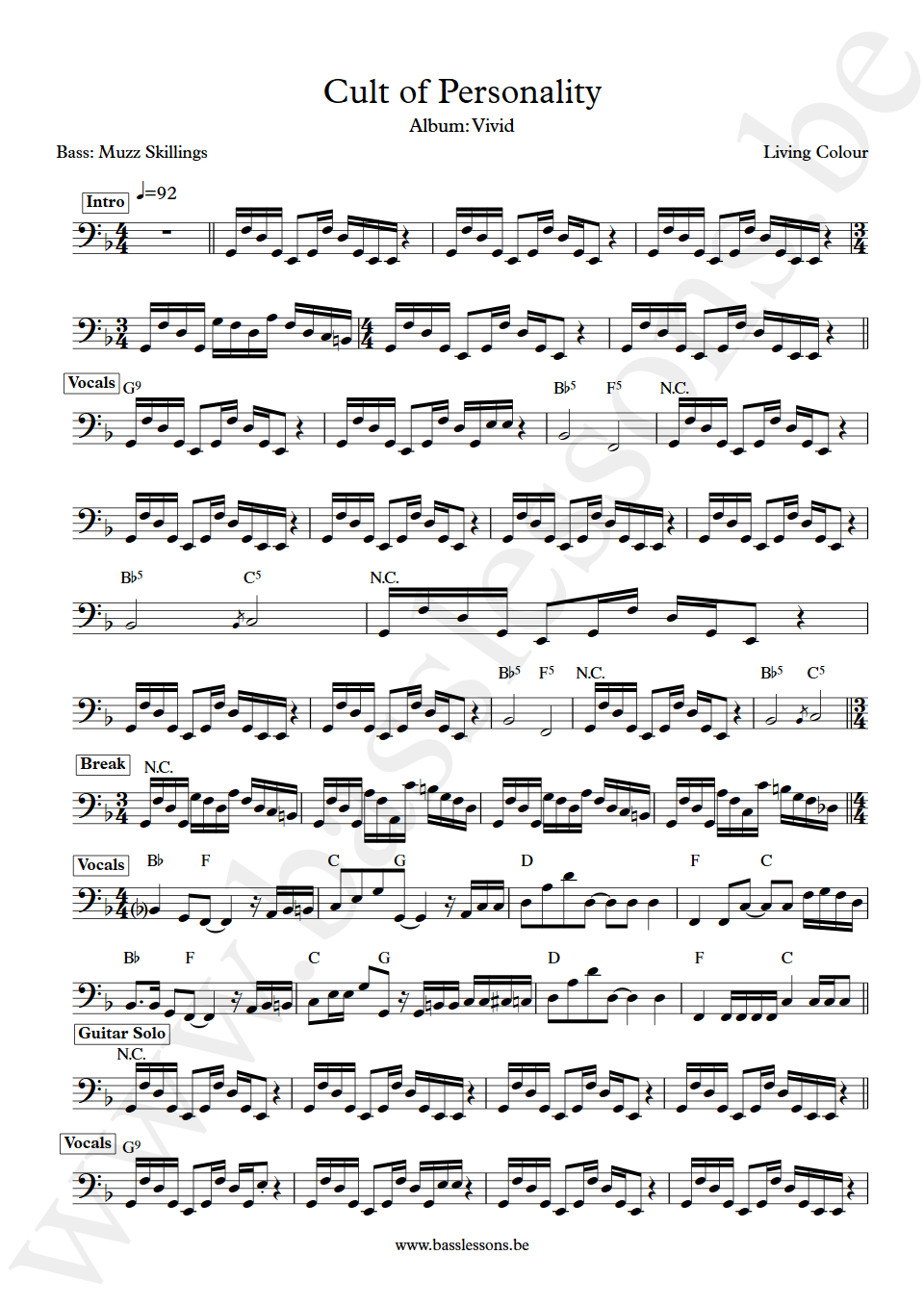 Living Colour Cult of Personality Muzz Skillings bass transcription