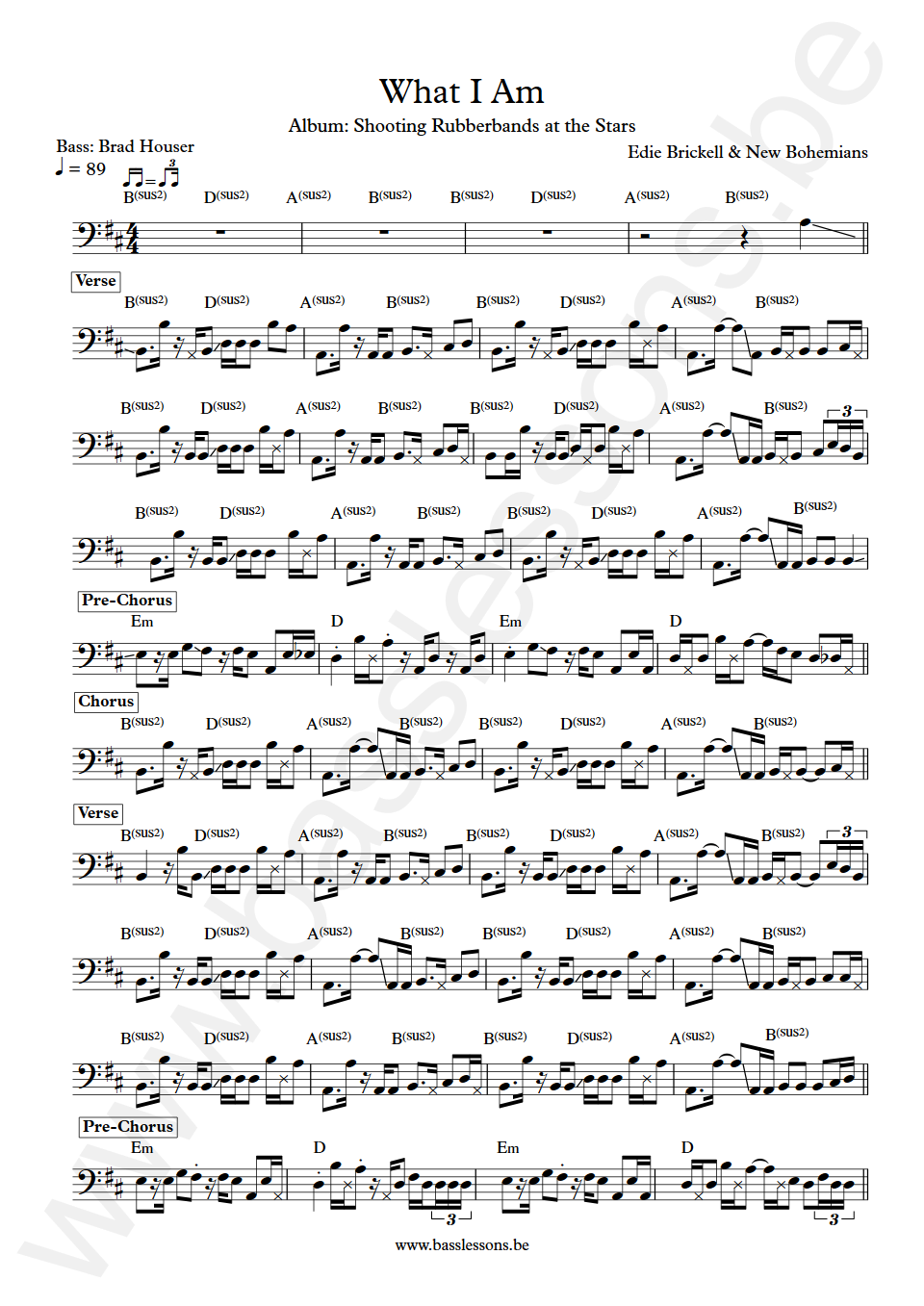 Edie Brickell & New Bohemians What I Am Brad Houser Bass Transcription