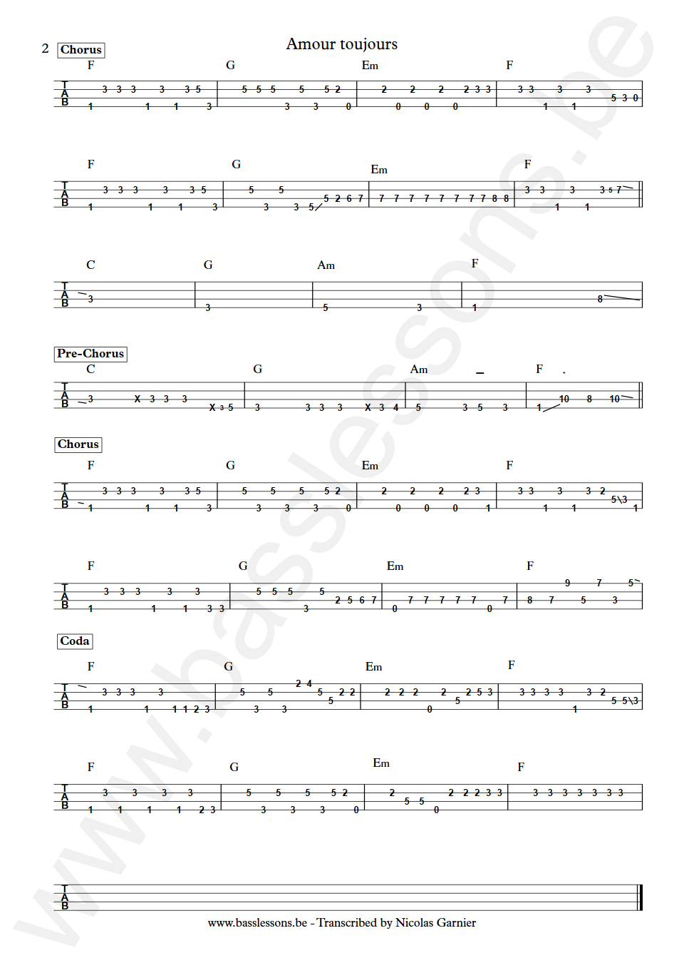 Clara Luciani Amour toujours Laurent Vernerey Bass Tab part 2