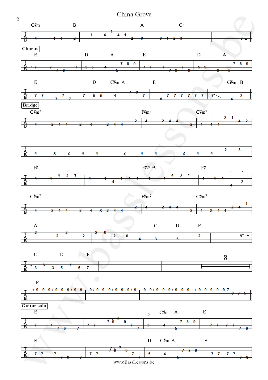 Doobie Brothers China Grove Tiran Porter bass tab part 2