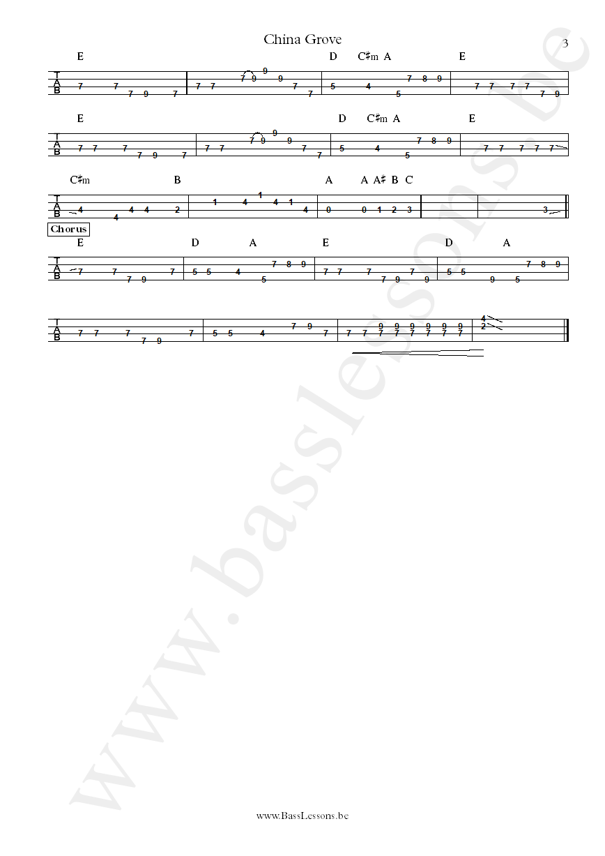 Doobie Brothers China Grove Tiran Porter bass tab part 3
