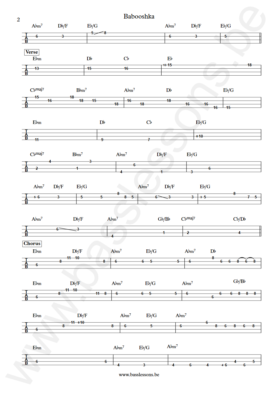 Kate Bush Babooshka John Giblin Bass Tab part 2