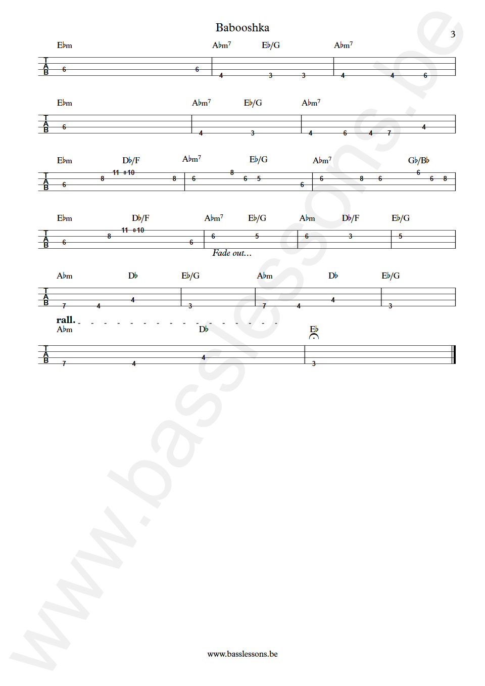 Kate Bush Babooshka John Giblin Bass Tab part 3