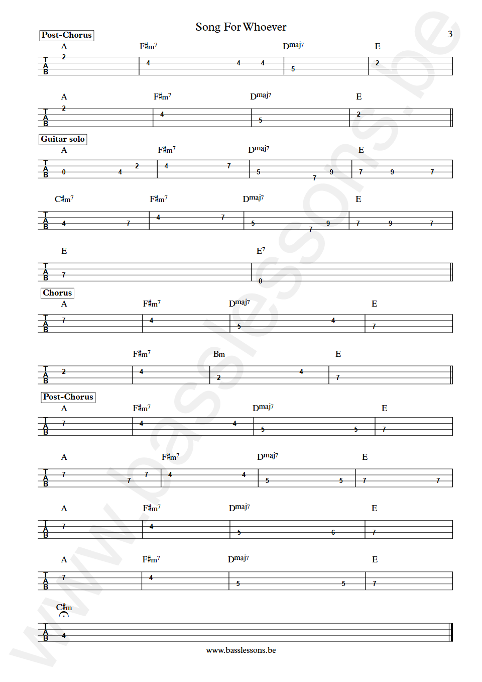 The Beautiful South Song For Whoever Sean Welch Bass Tab part 2