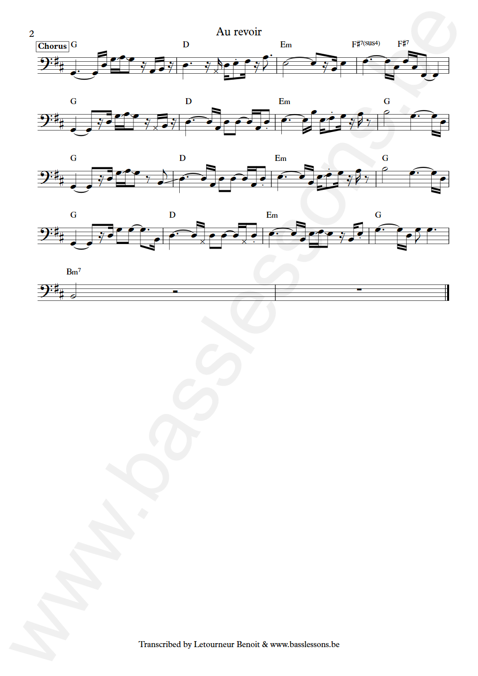 Clara Luciani Au revoir Laurent Vernerey Bass Transcription part 2