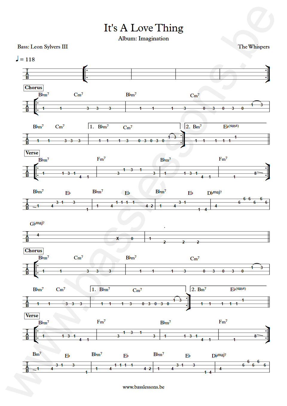 The Whispers It's A Love Thing Leon Sylvers III  Bass Tab