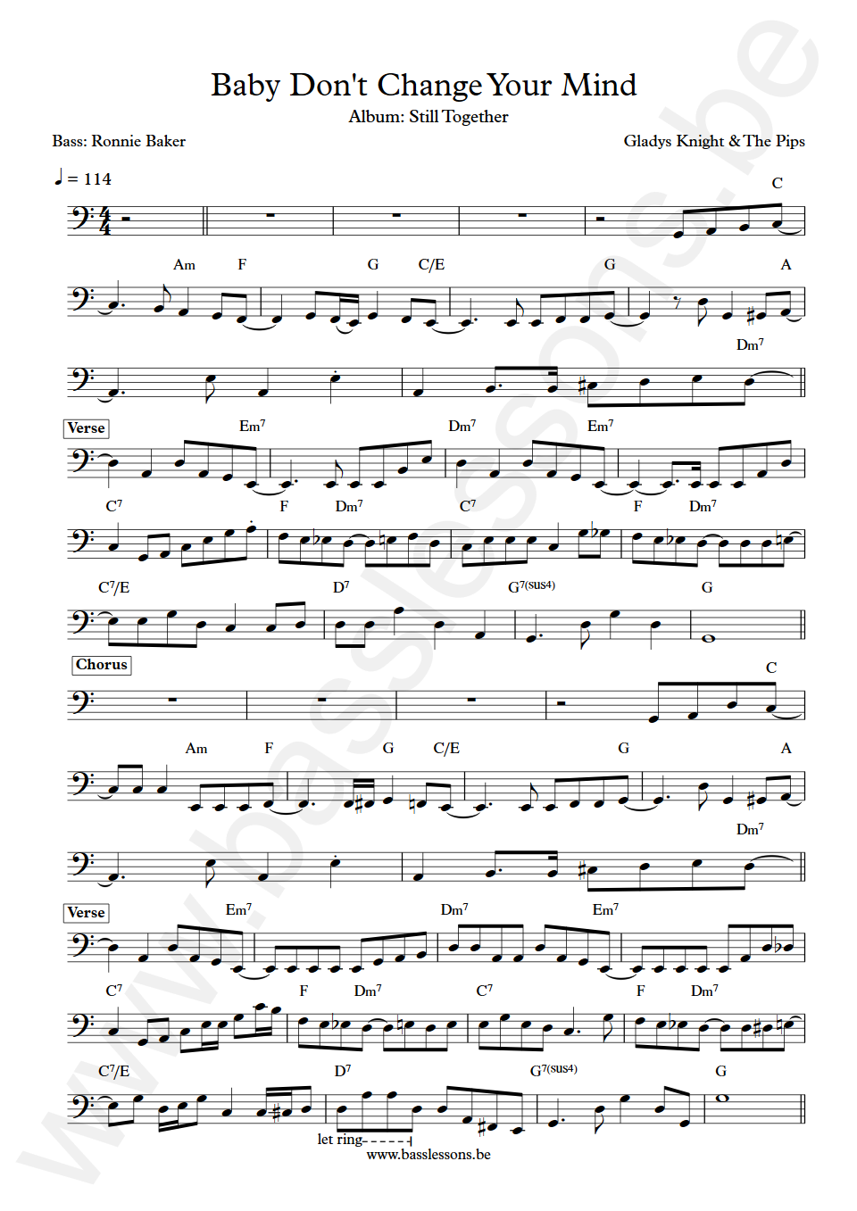 Gladys Knight & The Pips Baby Don't Change Your Mind Ronnie Baker Bass Transcription