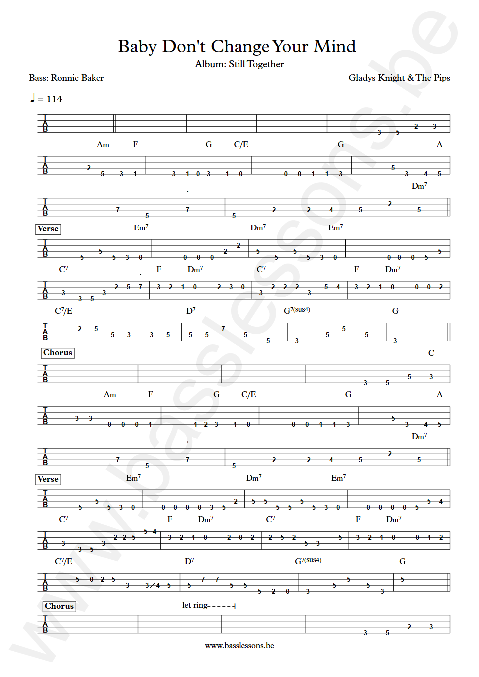 Gladys Knight & The Pips Baby Don't Change Your Mind Ronnie Baker Bass Tab