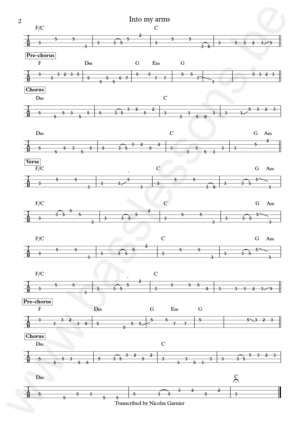 Nick Cave and the bad seeds Into my arms Martyn P. Casey Bass Tab part 2