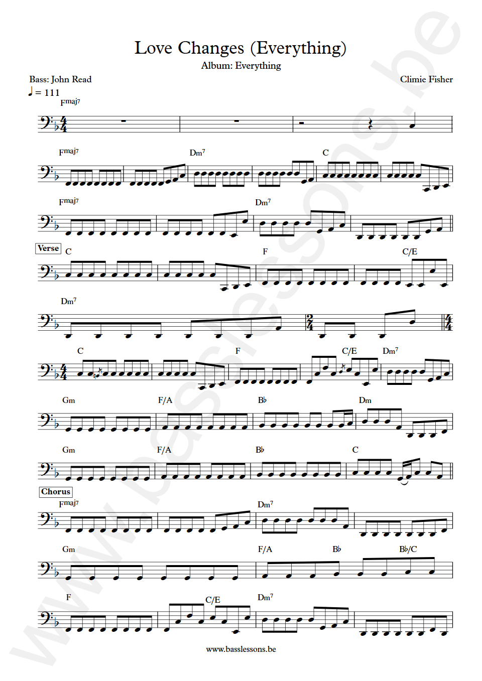 Climie Fisher Love Changes (Everything) John Read Bass Transcription
