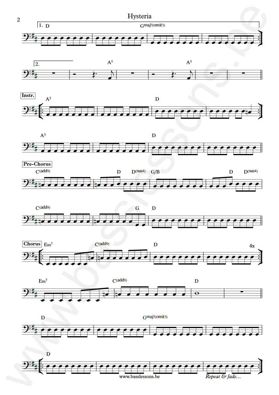 Def Leppard Hysteria Rick Savage Bass Transcription part 2