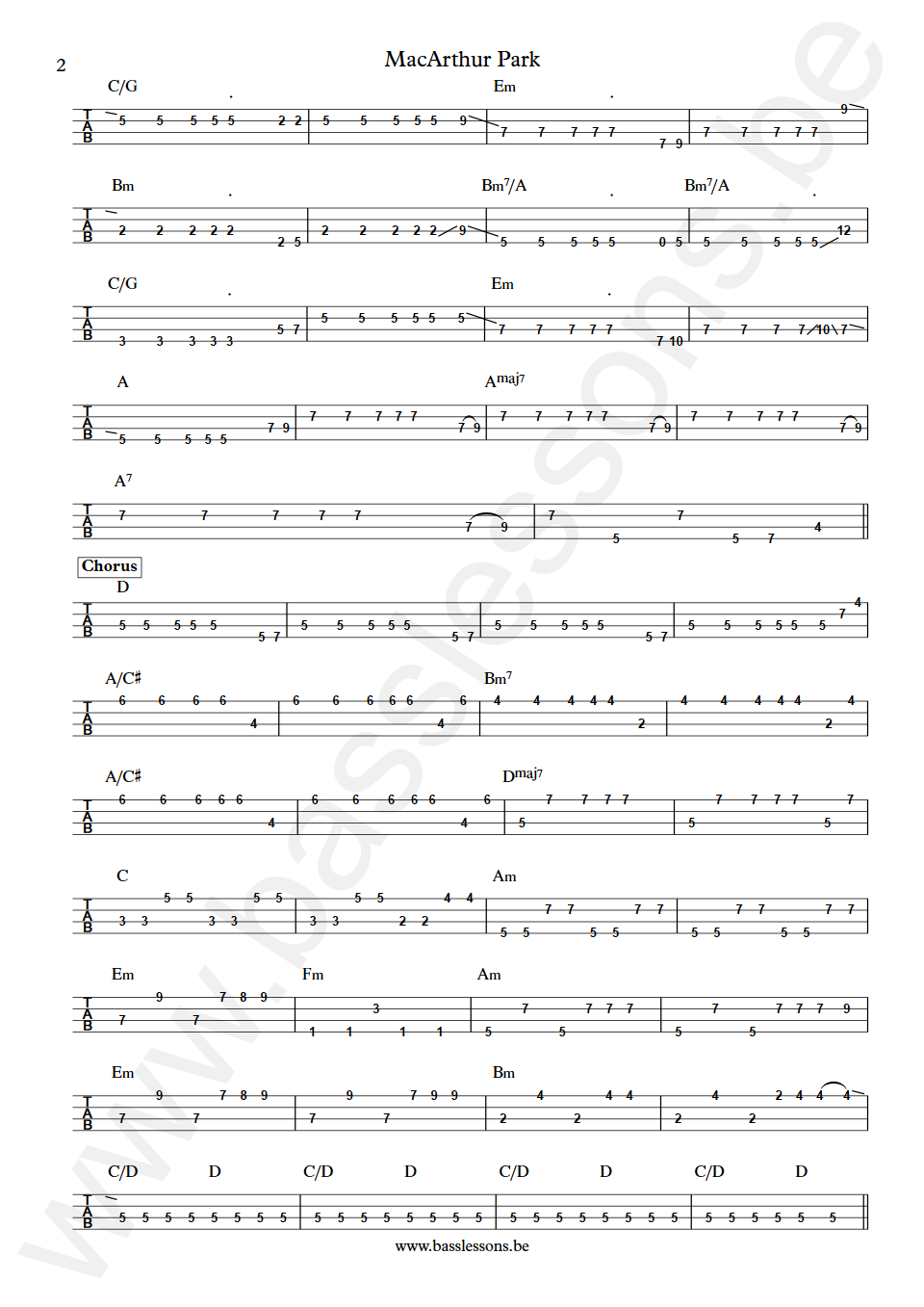 Donna Summer MacArthur Park Sal Guglielmi Bass Tab Part 2