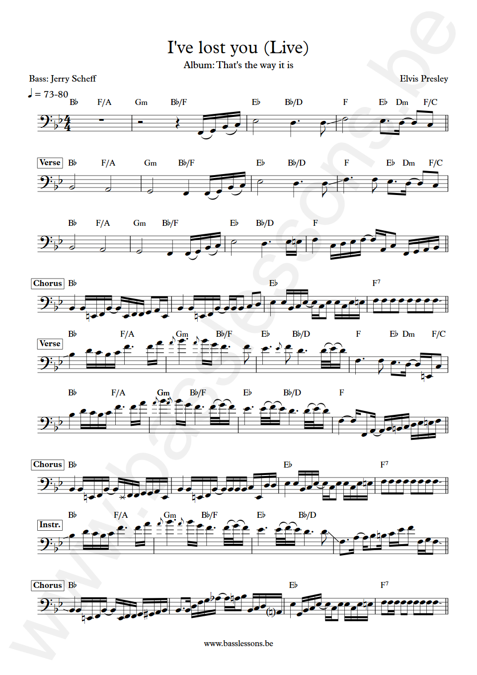Elvis Presley I've lost you (Live) Jerry Scheff Bass Transcription
