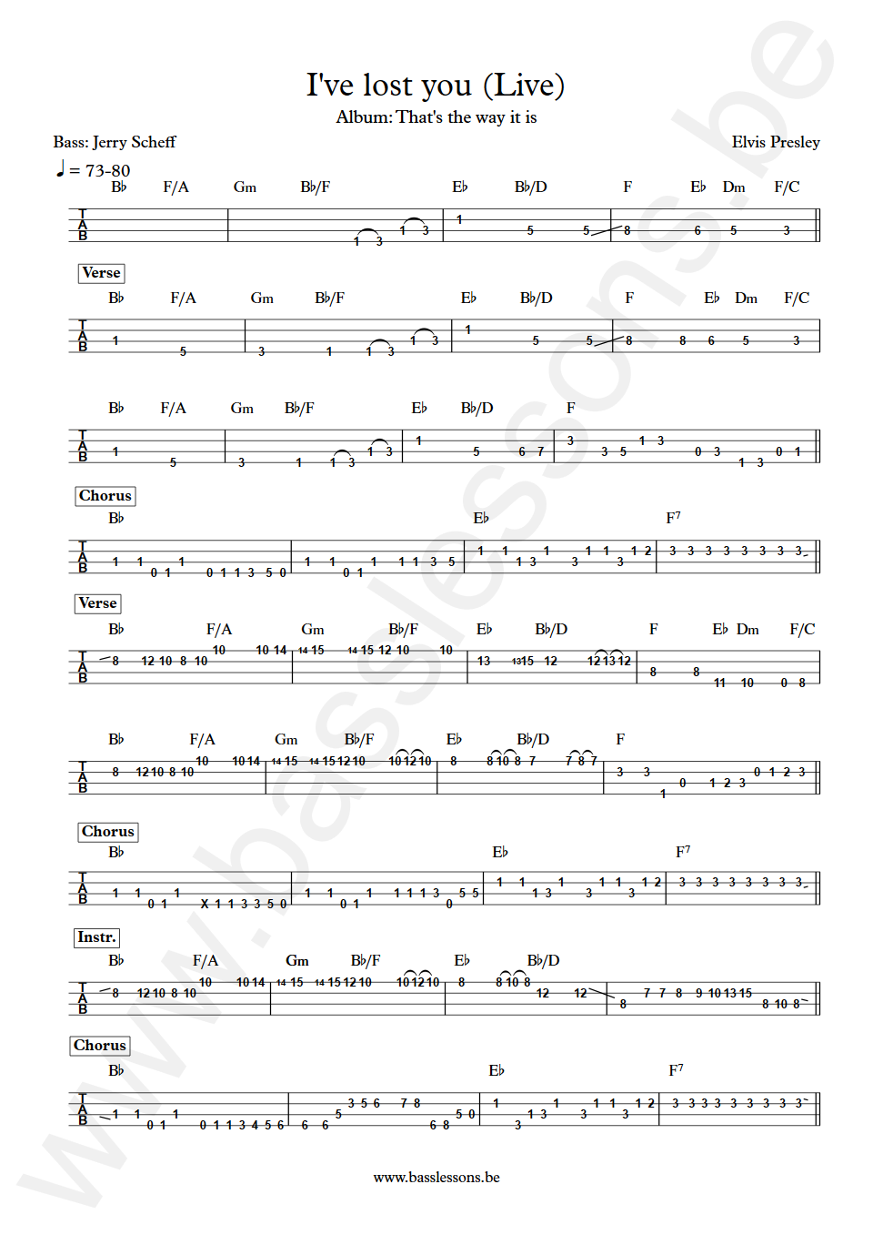 Elvis Presley I've lost you (Live) Jerry Scheff Bass Tab