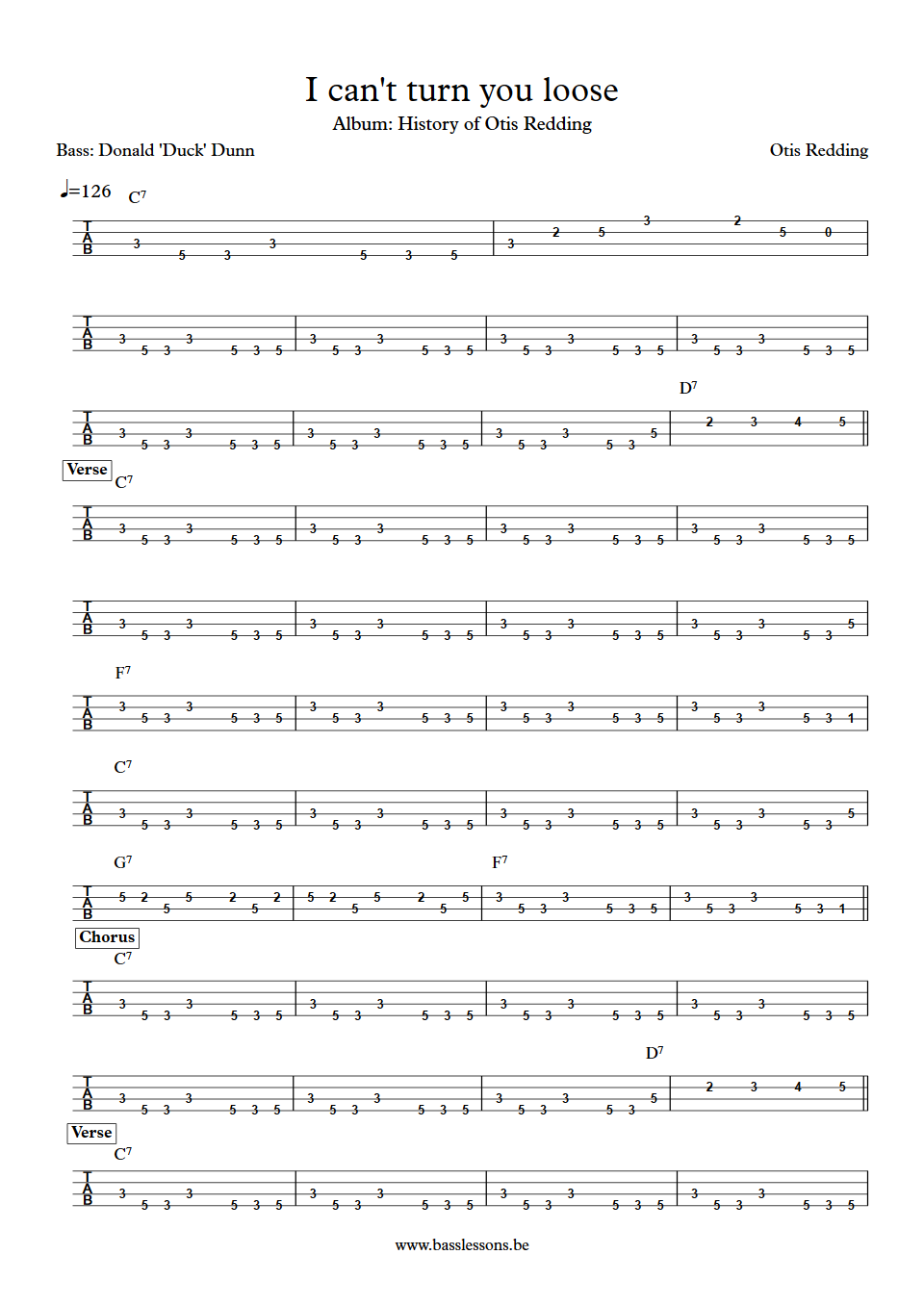 Otis Redding I cant turn you loose donald duck dunn bass tab