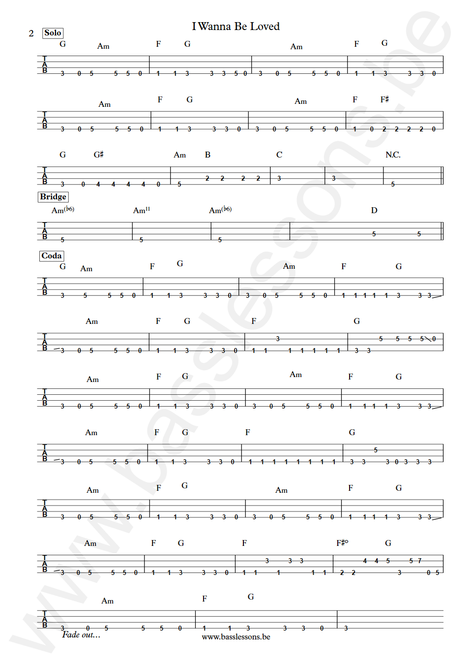 House Of Lords I Wanna Be Loved Chuck Wright Bass Tab part 2