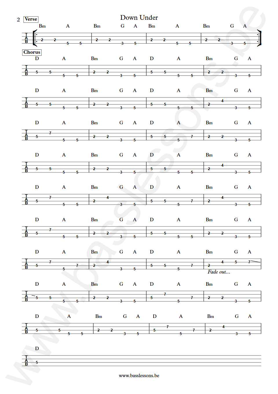 Men At Work Down Under John Rees Bass Tab part 2