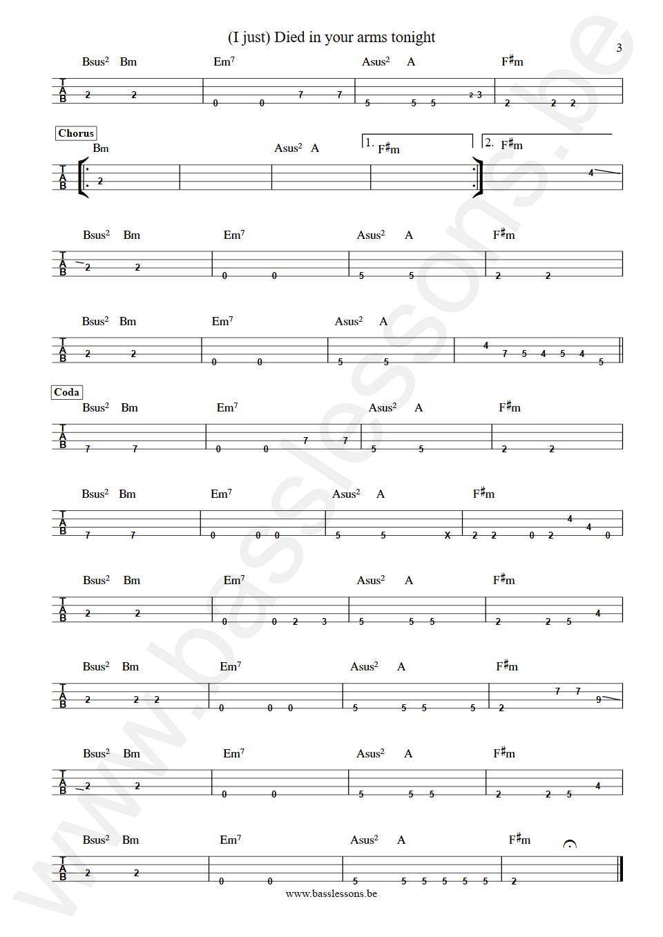 Cutting Crew Died in your arms tonight Colin Farley Bass Tab part 3