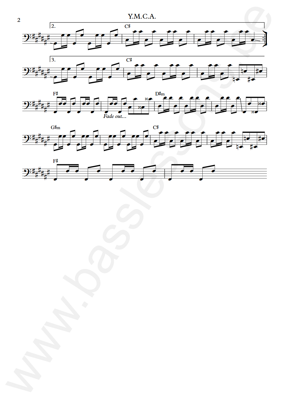 Village People Y.M.C.A. Alfonso Carey Bass Transcription part 2