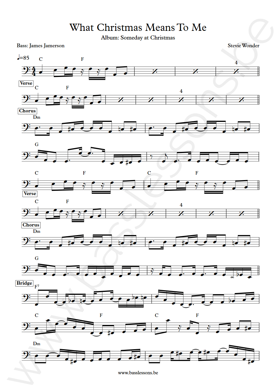 Stevie Wonder What Christmas means to me James Jamerson bass transcription