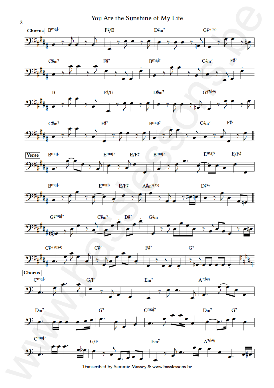 Stevie Wonder You Are The Sunshine Of My Life Scott Edwards Bass Transcription part 2