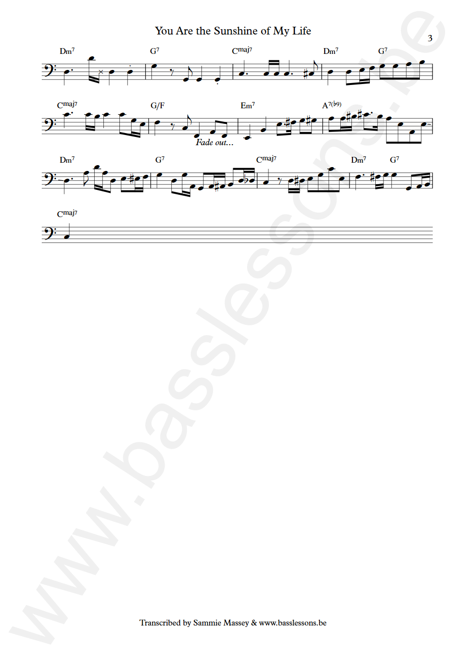 Stevie Wonder You Are The Sunshine Of My Life Scott Edwards Bass Transcription part 3