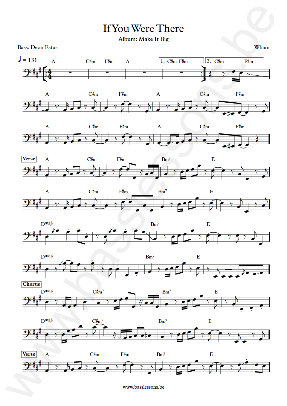 Wham If You Were There Deon Estus Bass Transcription