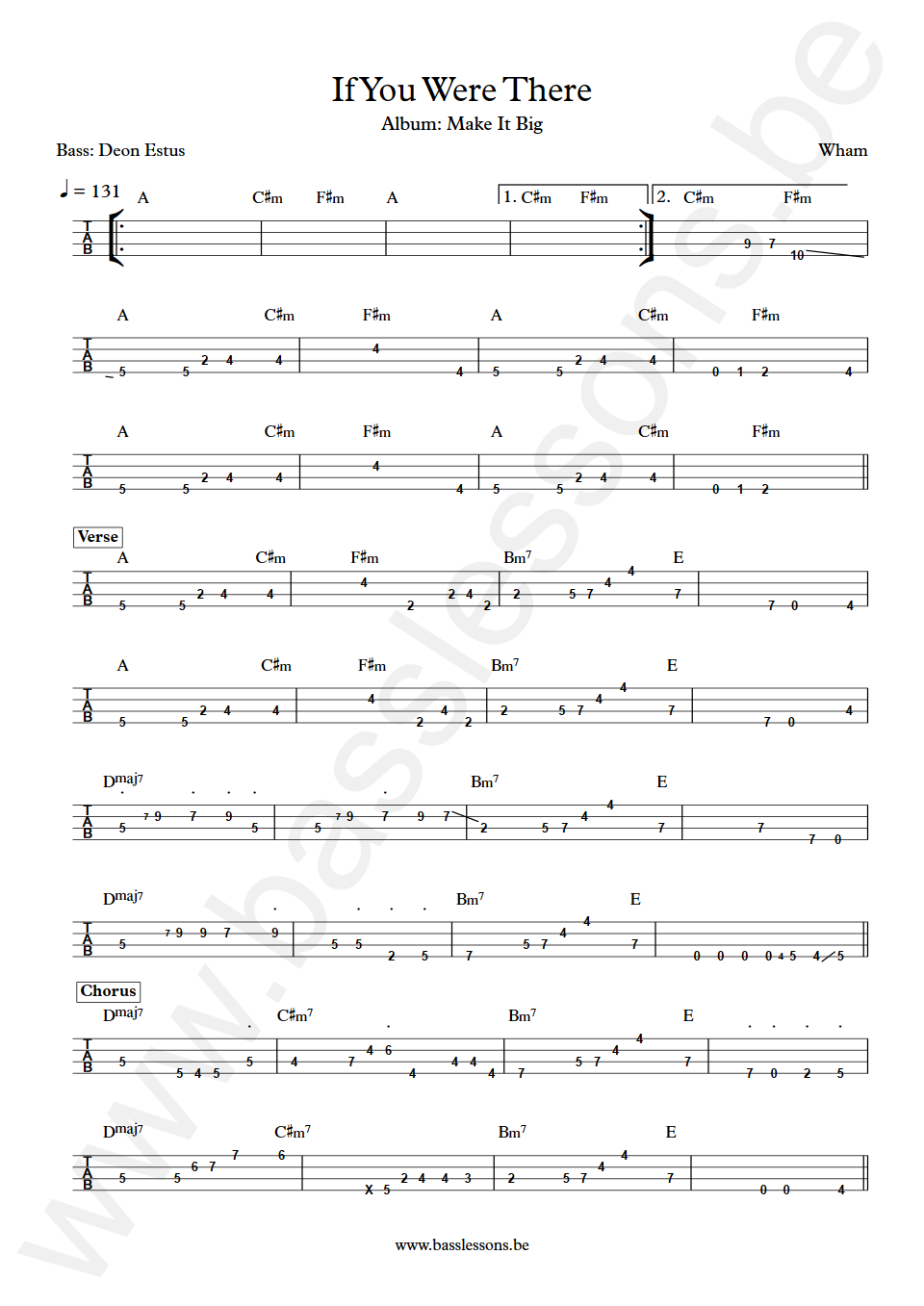 Wham If You Were There Deon Estus Bass Tab