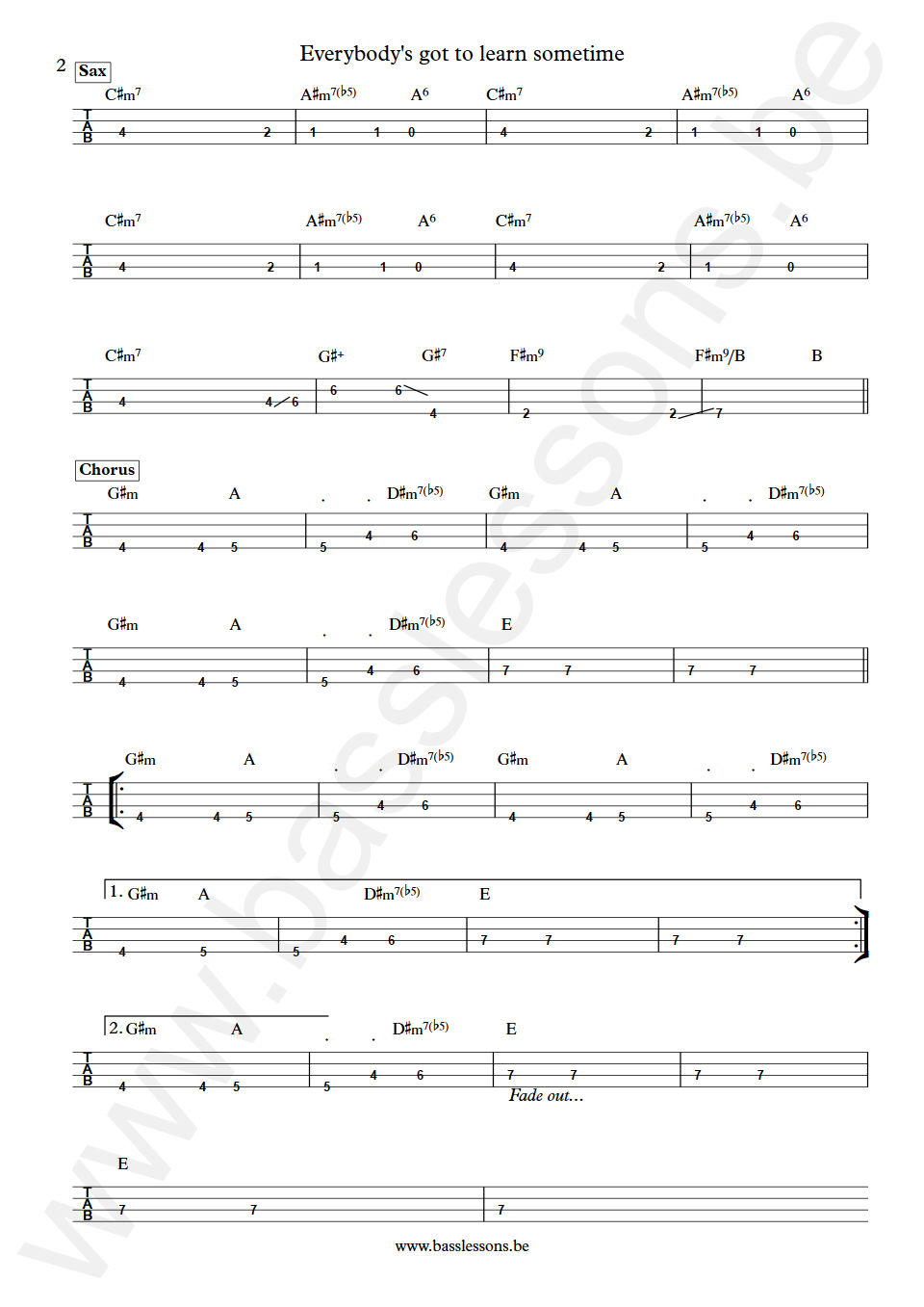 The Korgis Everybody's got to learn sometime James Warren Bass Tab part 2