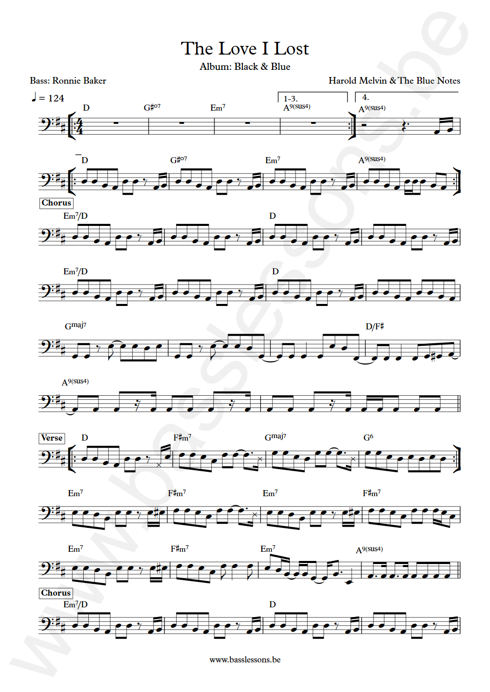 Harold Melvin & The Blue Notes The Love I Lost Ronnie Baker Bass Transcription