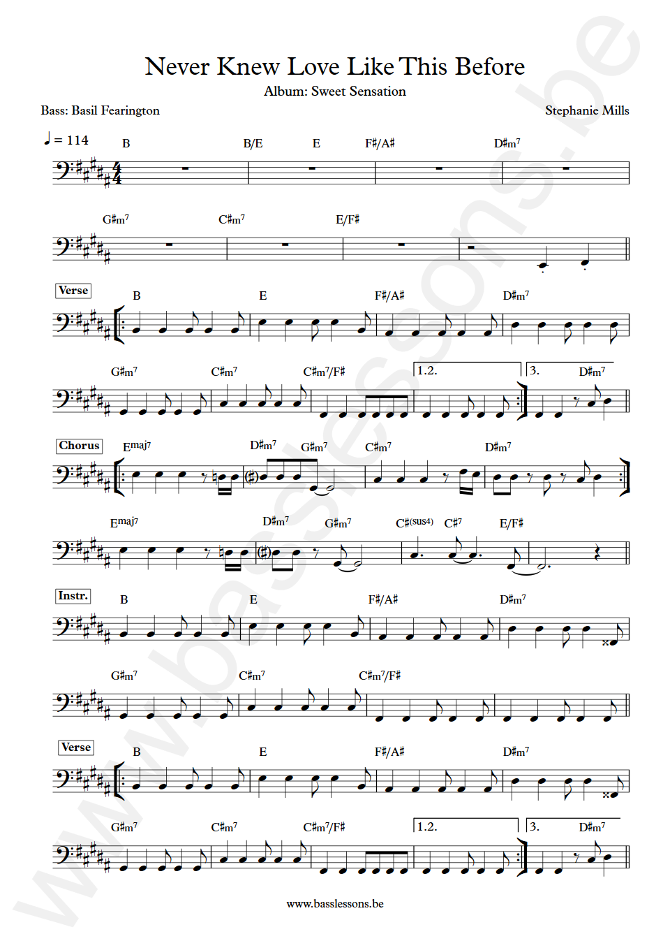 Stephanie Mills Never Knew Love Like This Before Basil Fearington Bass Transcription