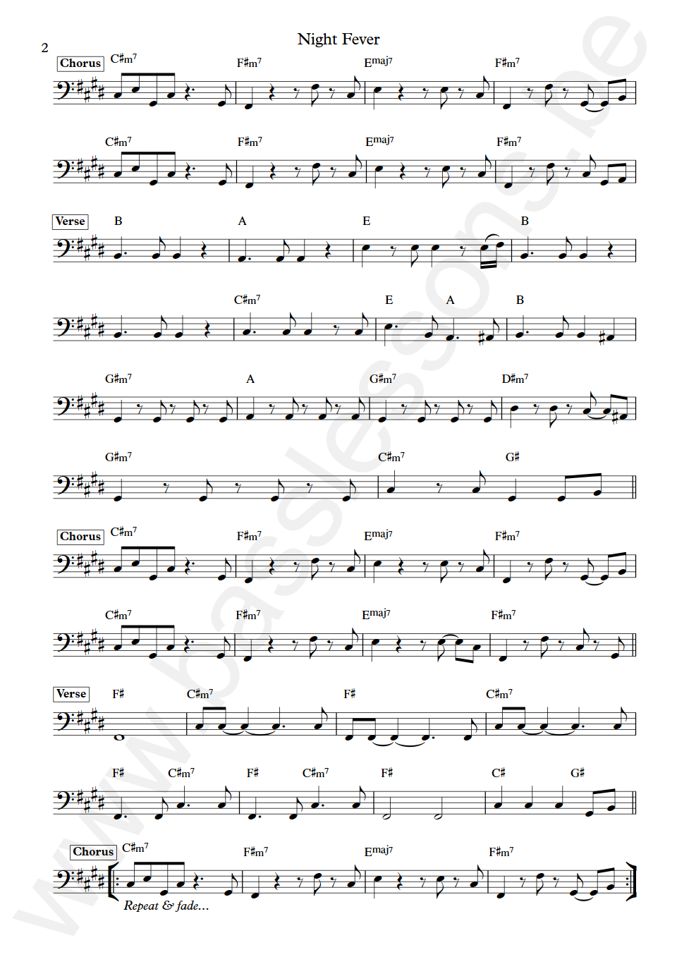 Bee Gees Night Fever Maurice Gibb Bass Transcription part 2