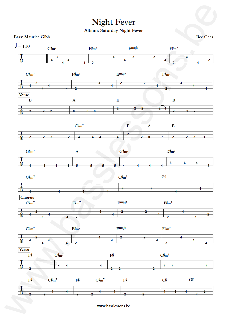 Bee Gees Night Fever Maurice Gibb Bass Tab