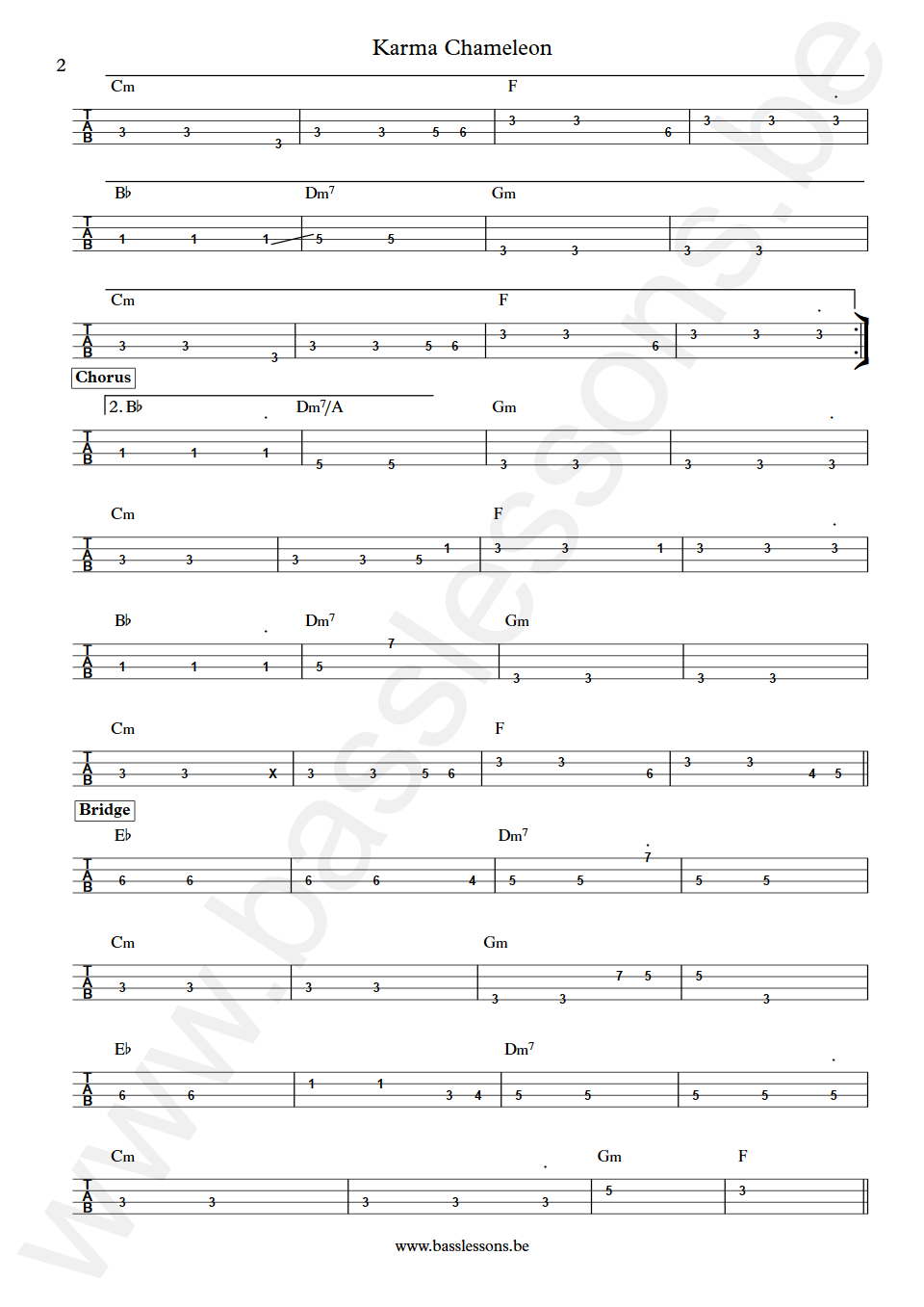 Culture Club Karma Chameleon Mike Craig Bass Tab part 2