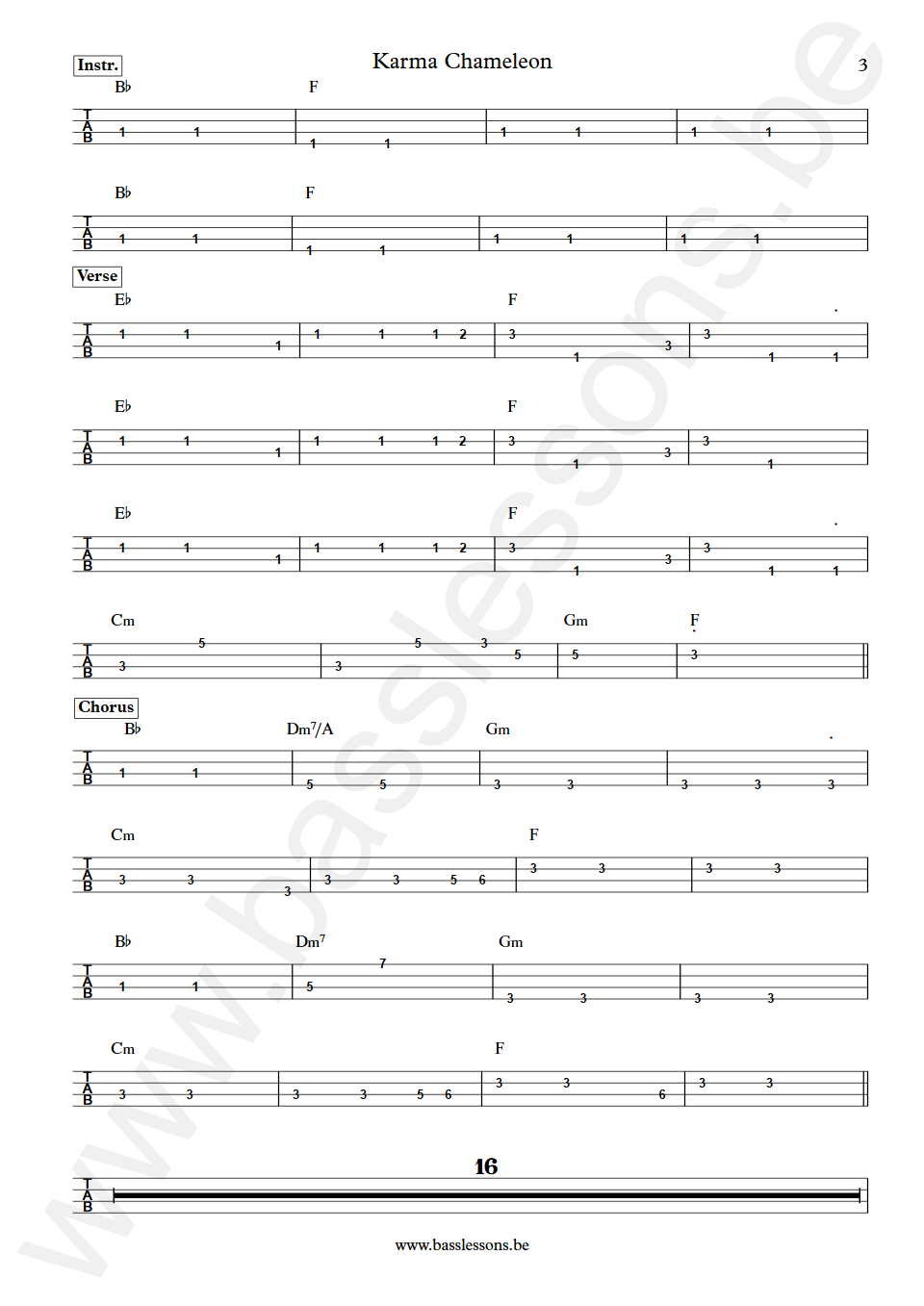 Culture Club Karma Chameleon Mike Craig Bass Tab part 3