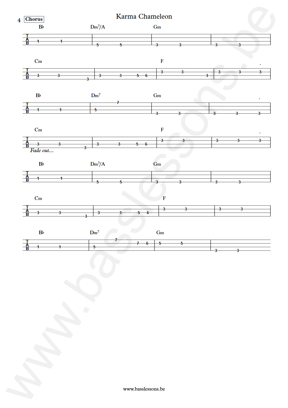 Culture Club Karma Chameleon Mike Craig Bass Tab part 4