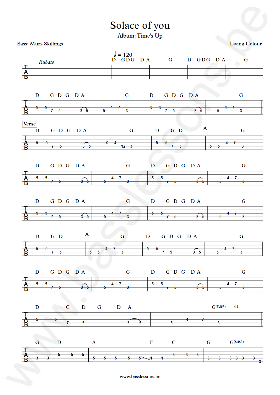 Living colour  Solace of you Muzz Skillings Bass Tab