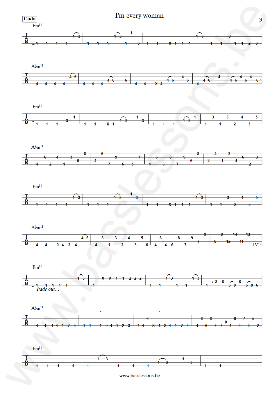 Chaka Khan I'm every woman Will Lee Bass Tab part 3