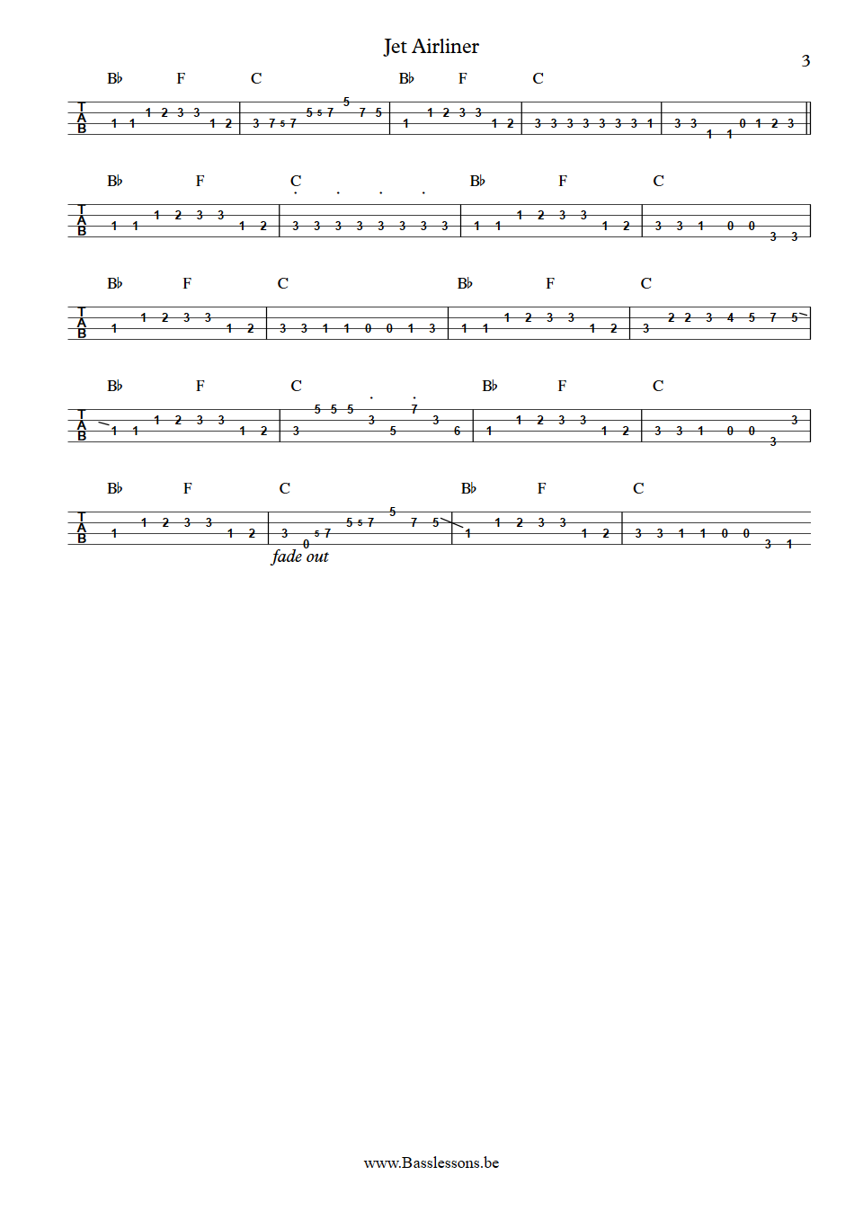 Steve Miller Band Jet Airliner Lonnie Turner Bass Tab part 3
